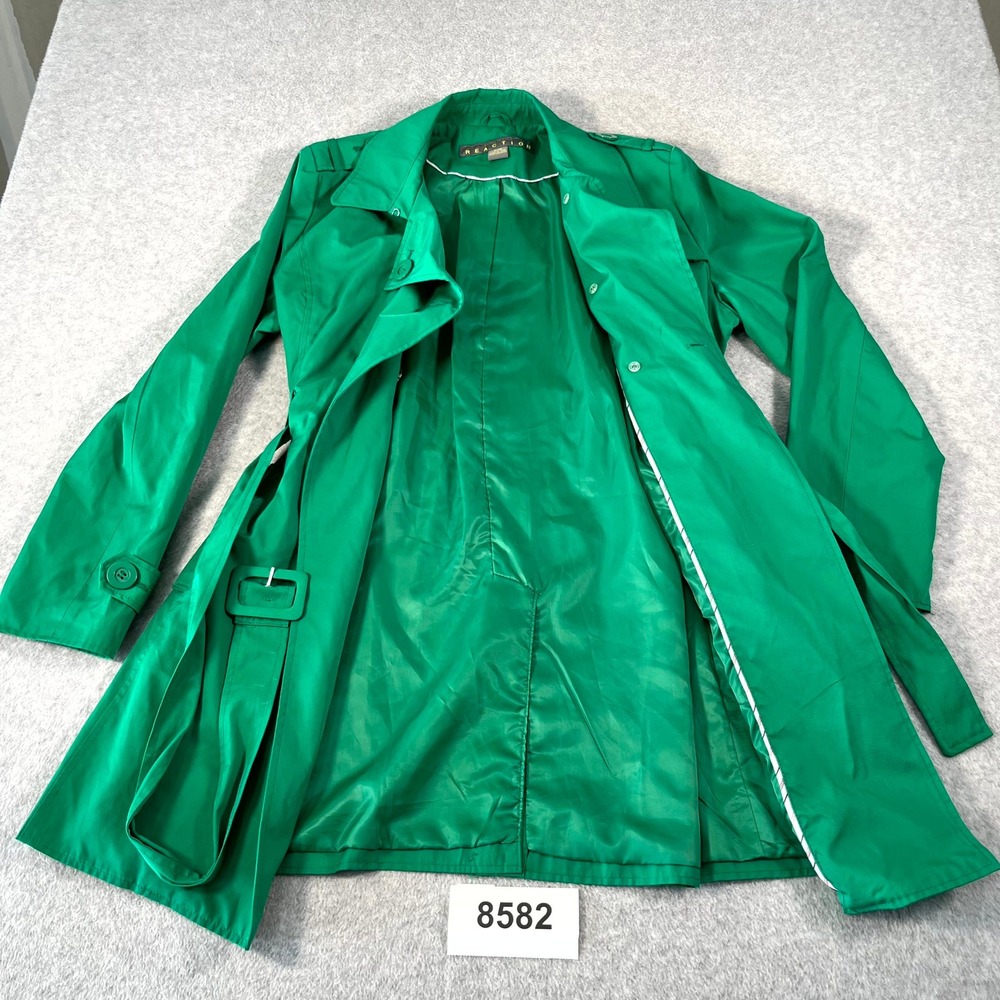 Kenneth Cole Reaction Trench Coat Womens XL Green Belted Waist Double Breasted